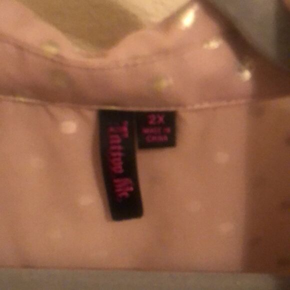 Tan and Gold Polka Dot Blouse With Center Tie. - Picture 5 of 5